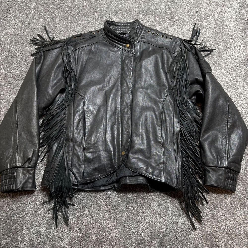 Harley Davidson Fringe Leather‎ Motorcycle BIKER Jacket Sz 40/12 W Black